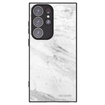 Picasee Μαύρη θήκη σιλικόνης για Samsung Galaxy S23 Ultra 5G - White marble