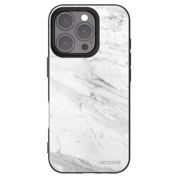 Picasee Μαύρη θήκη σιλικόνης για Apple iPhone 16 Pro - White marble