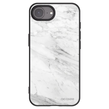 Picasee Μαύρη θήκη σιλικόνης για Apple iPhone 16e - White marble