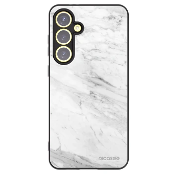 Picasee Μαύρη θήκη σιλικόνης για Samsung Galaxy S24 FE S721B - White marble