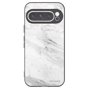 Picasee Μαύρη θήκη σιλικόνης για Google Pixel 9 Pro XL - White marble