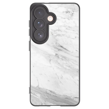 Picasee Μαύρη θήκη σιλικόνης για Samsung Galaxy S26 - White marble