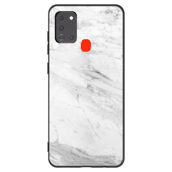 Picasee Μαύρη θήκη σιλικόνης για Samsung Galaxy A21s - White marble
