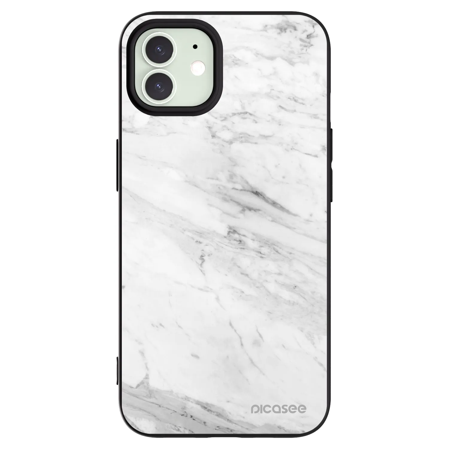 Picasee Μαύρη θήκη σιλικόνης για Apple iPhone 12 - White marble