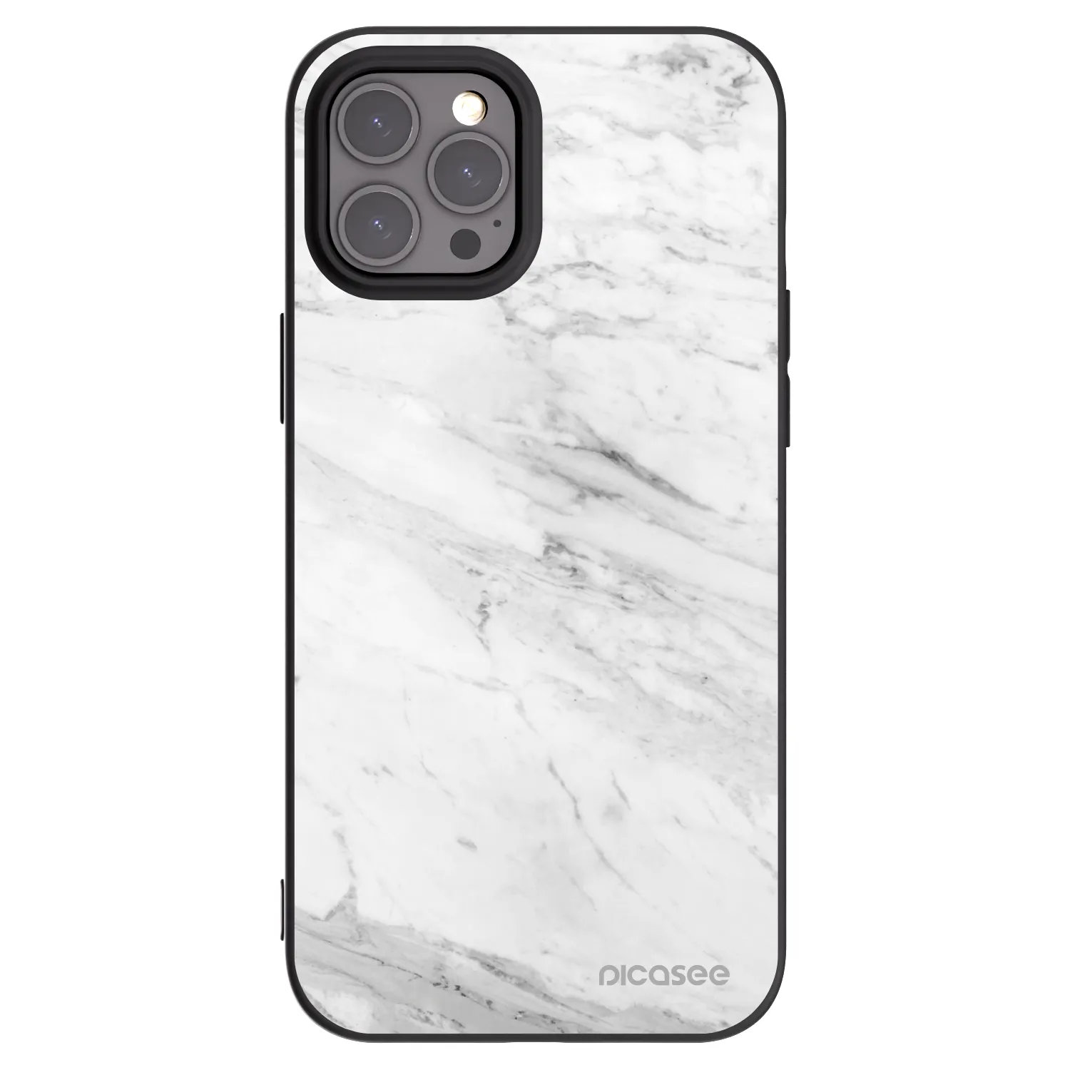 Picasee Μαύρη θήκη σιλικόνης για Apple iPhone 12 Pro Max - White marble