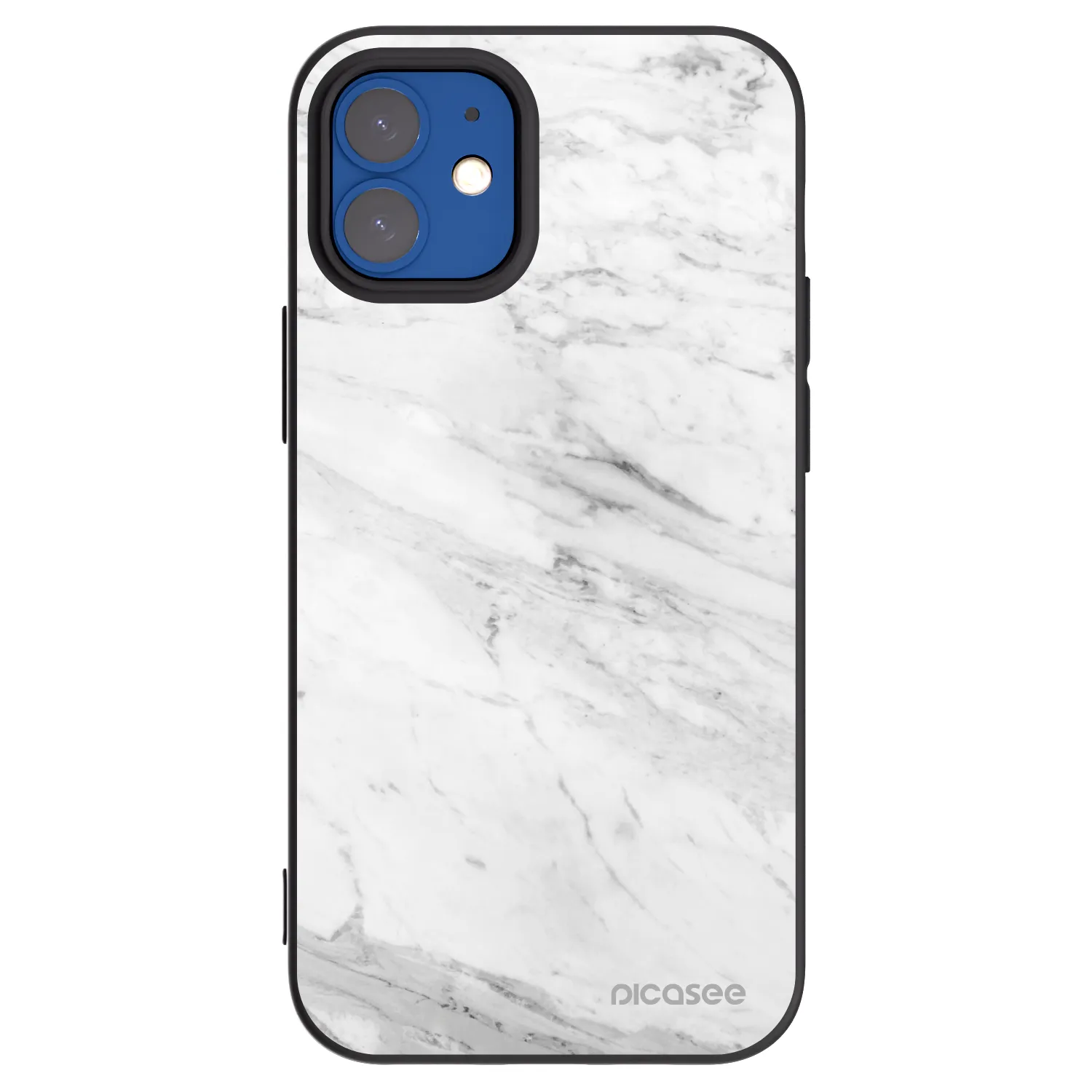 Picasee Μαύρη θήκη σιλικόνης για Apple iPhone 12 mini - White marble