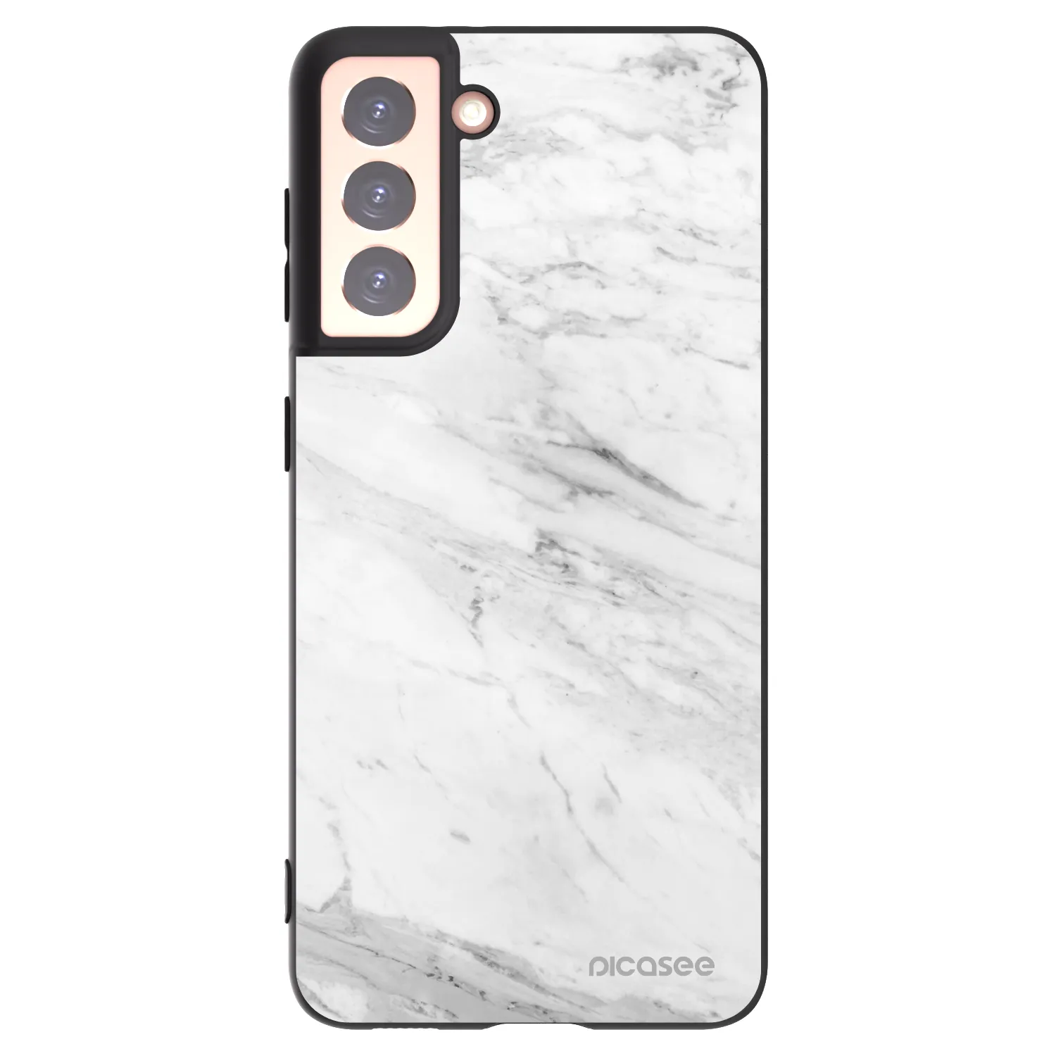 Picasee Μαύρη θήκη σιλικόνης για Samsung Galaxy S21 5G G991B - White marble