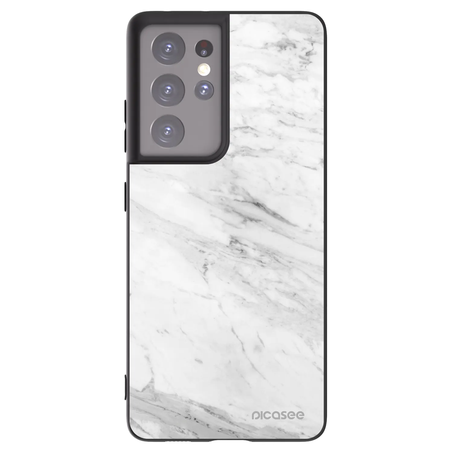 Picasee Μαύρη θήκη σιλικόνης για Samsung Galaxy S21 Ultra 5G G998B - White marble