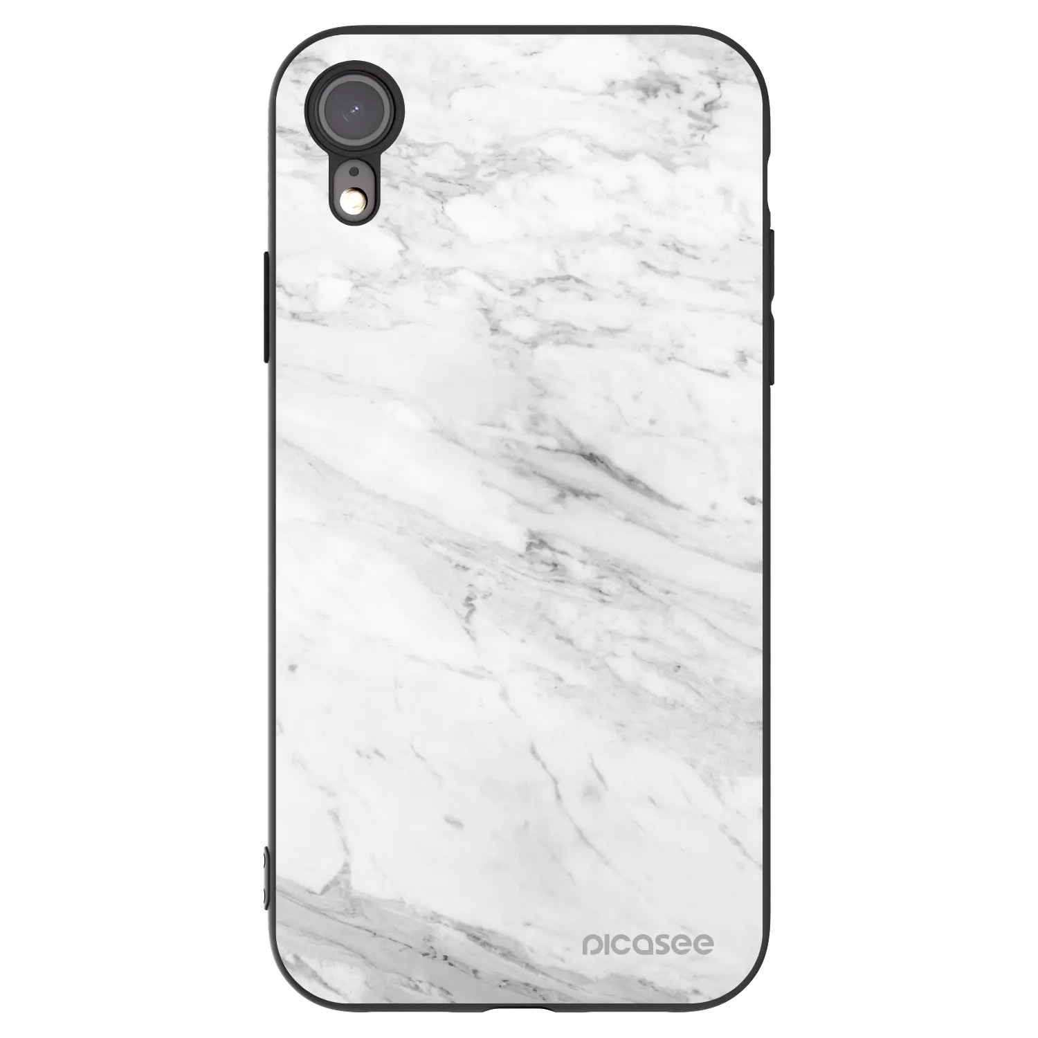 Picasee Μαύρη θήκη σιλικόνης για Apple iPhone XR - White marble