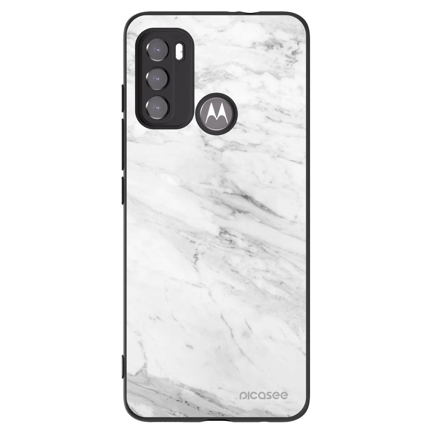 Picasee Μαύρη θήκη σιλικόνης για Motorola Moto G60 - White marble