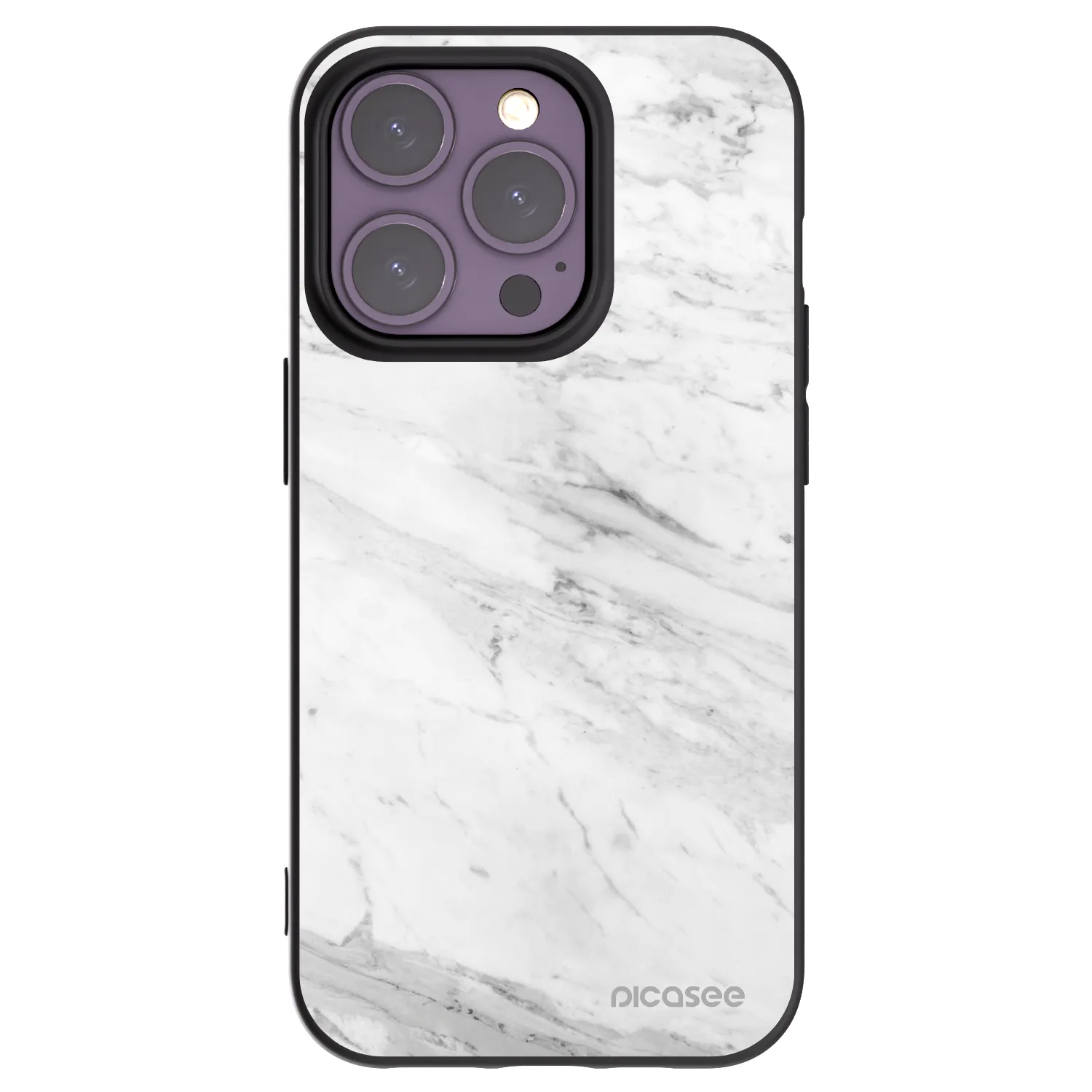 Picasee Μαύρη θήκη σιλικόνης για Apple iPhone 14 Pro - White marble