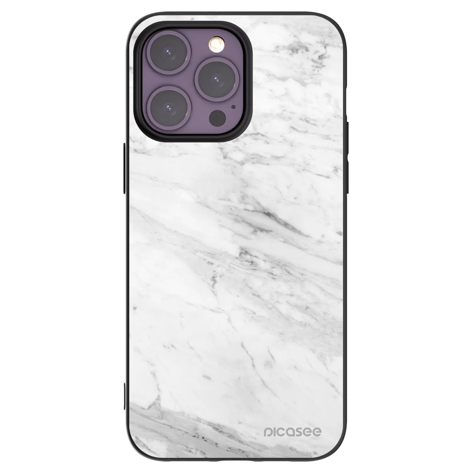 Picasee Μαύρη θήκη σιλικόνης για Apple iPhone 14 Pro Max - White marble