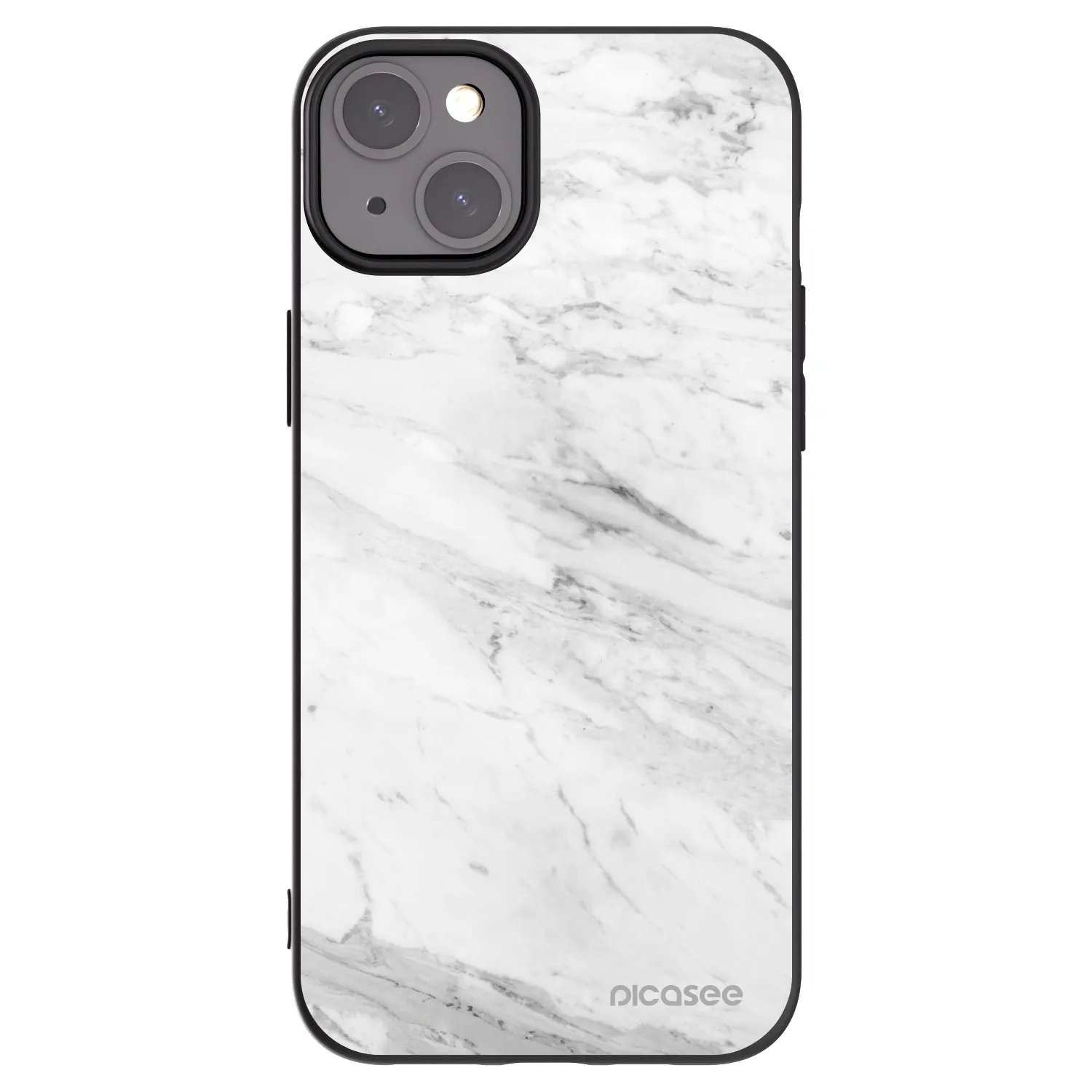 Picasee Μαύρη θήκη σιλικόνης για Apple iPhone 15 Plus - White marble
