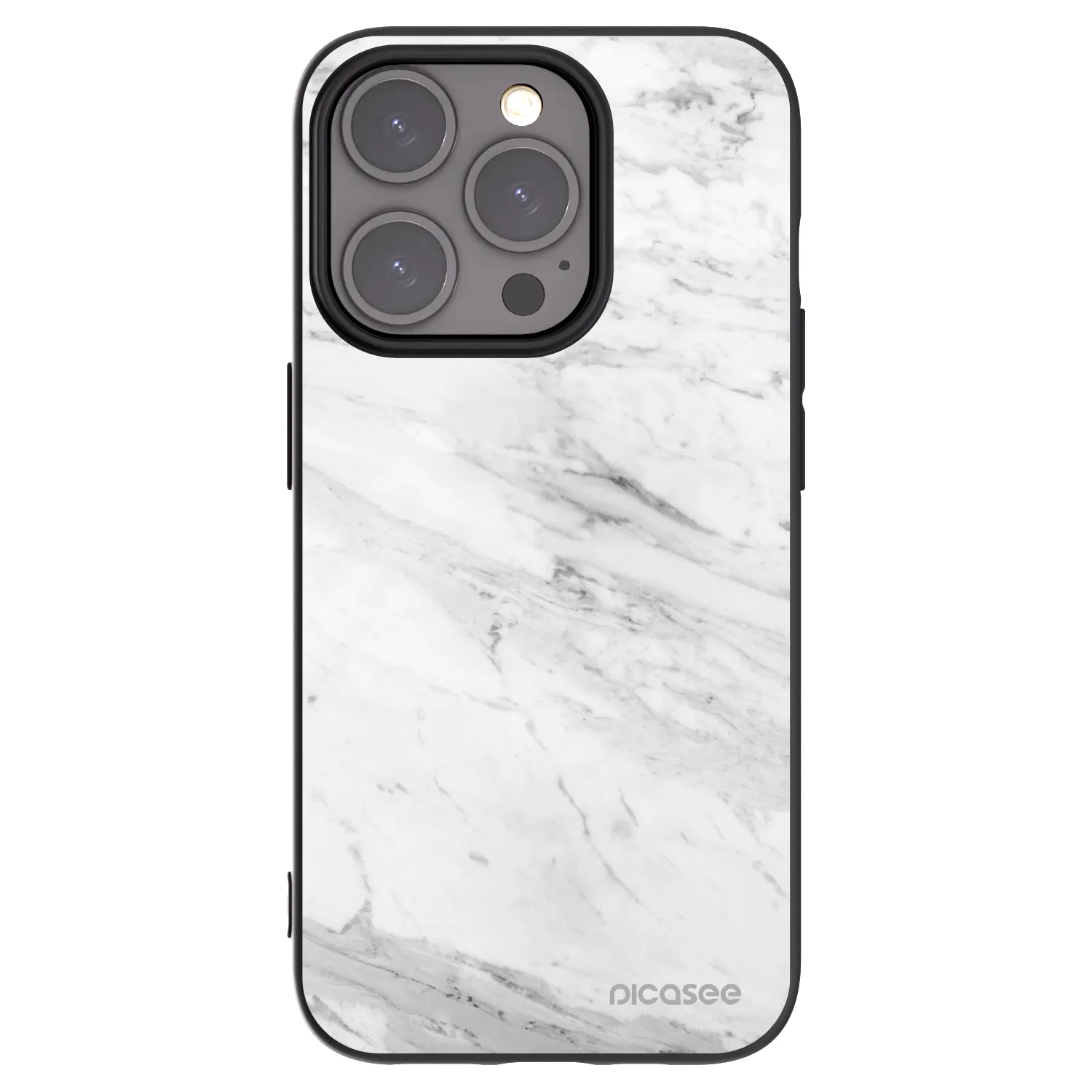 Picasee Μαύρη θήκη σιλικόνης για Apple iPhone 15 Pro - White marble