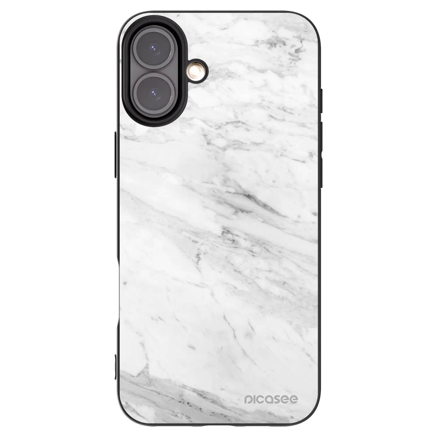 Picasee Μαύρη θήκη σιλικόνης για Apple iPhone 16 Plus - White marble