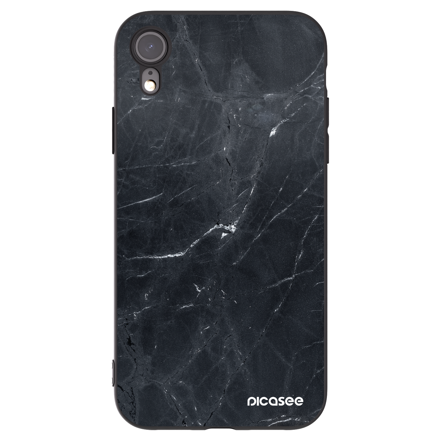 Picasee Μαύρη θήκη σιλικόνης για Apple iPhone XR - Black marble