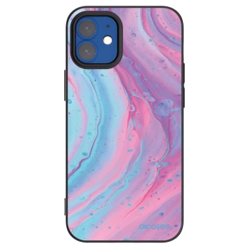 Picasee Μαύρη θήκη σιλικόνης για Apple iPhone 12 mini - Pink liquid