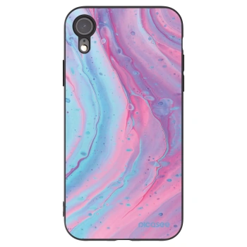 Picasee Μαύρη θήκη σιλικόνης για Apple iPhone XR - Pink liquid
