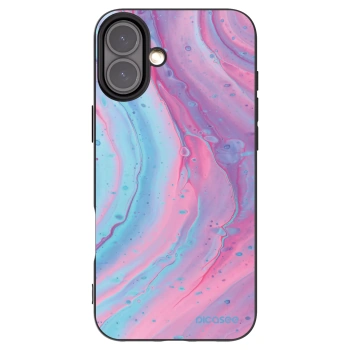 Picasee Μαύρη θήκη σιλικόνης για Apple iPhone 16 Plus - Pink liquid