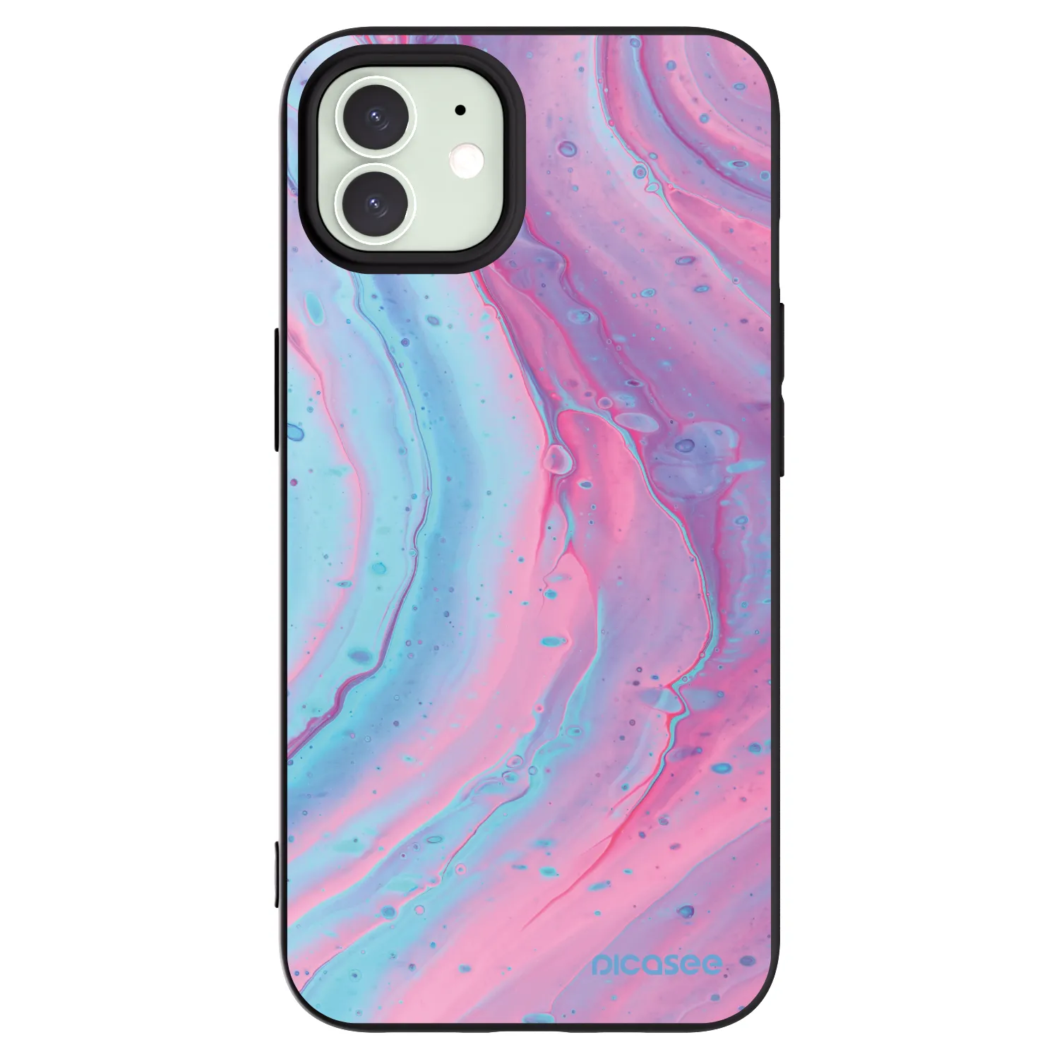 Picasee Μαύρη θήκη σιλικόνης για Apple iPhone 12 - Pink liquid