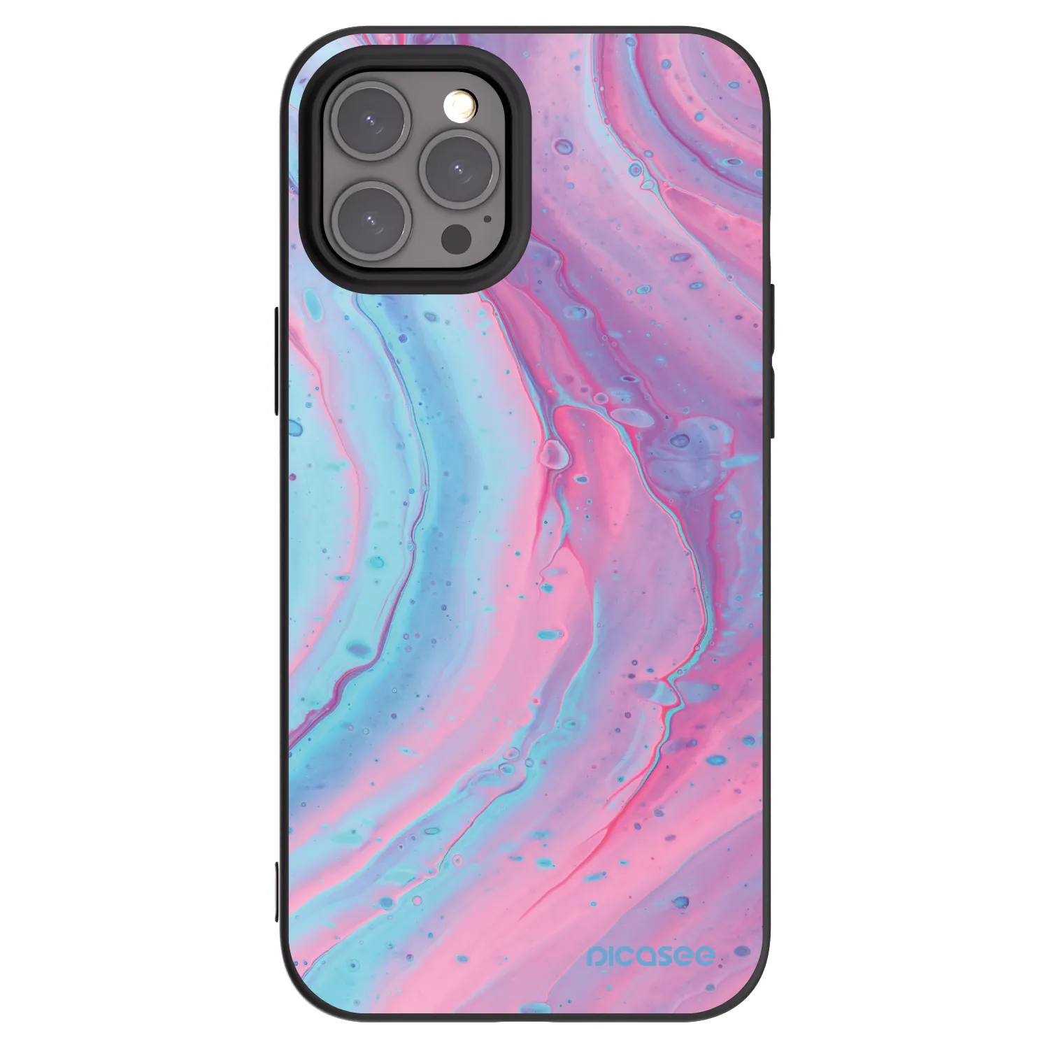 Picasee Μαύρη θήκη σιλικόνης για Apple iPhone 12 Pro Max - Pink liquid