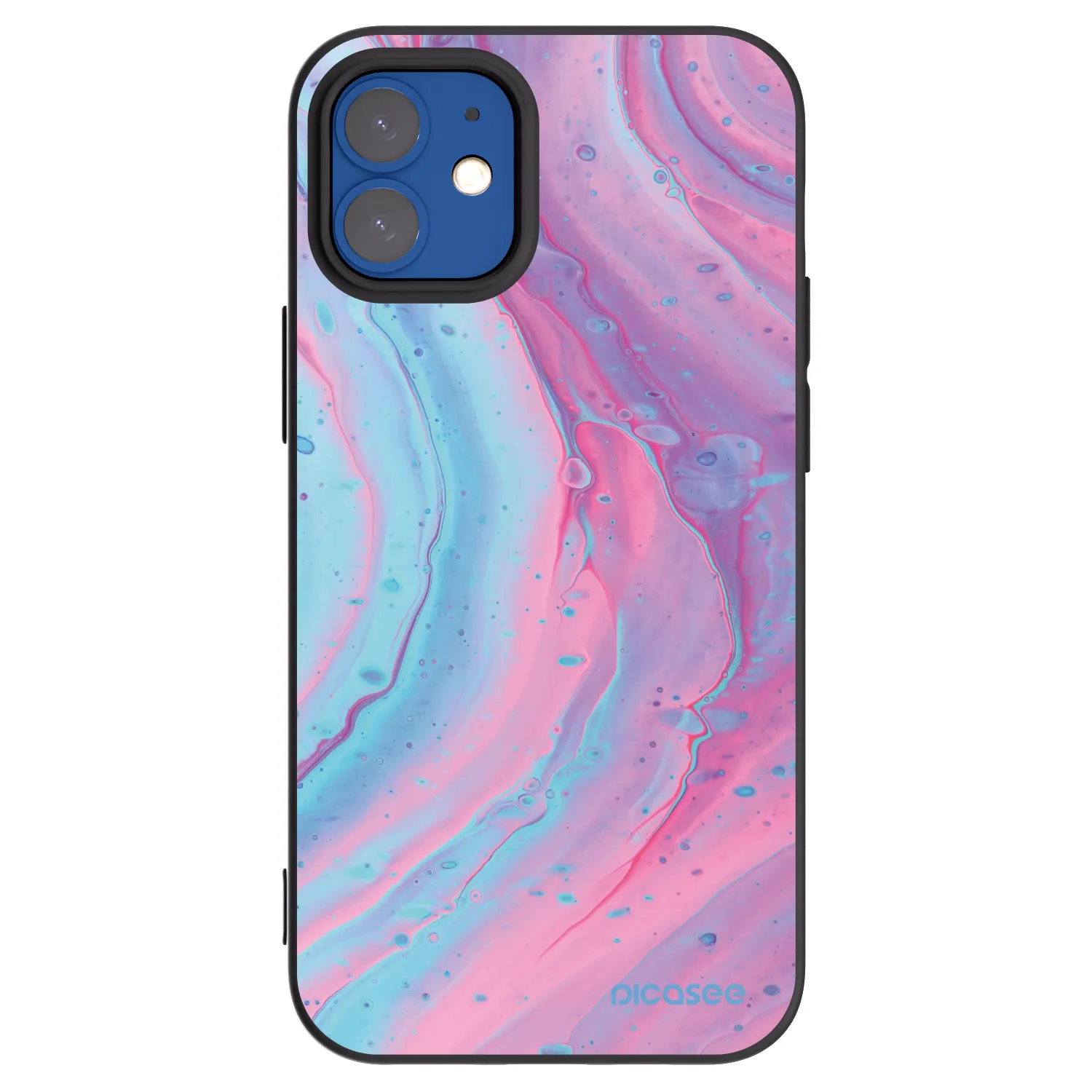 Picasee Μαύρη θήκη σιλικόνης για Apple iPhone 12 mini - Pink liquid