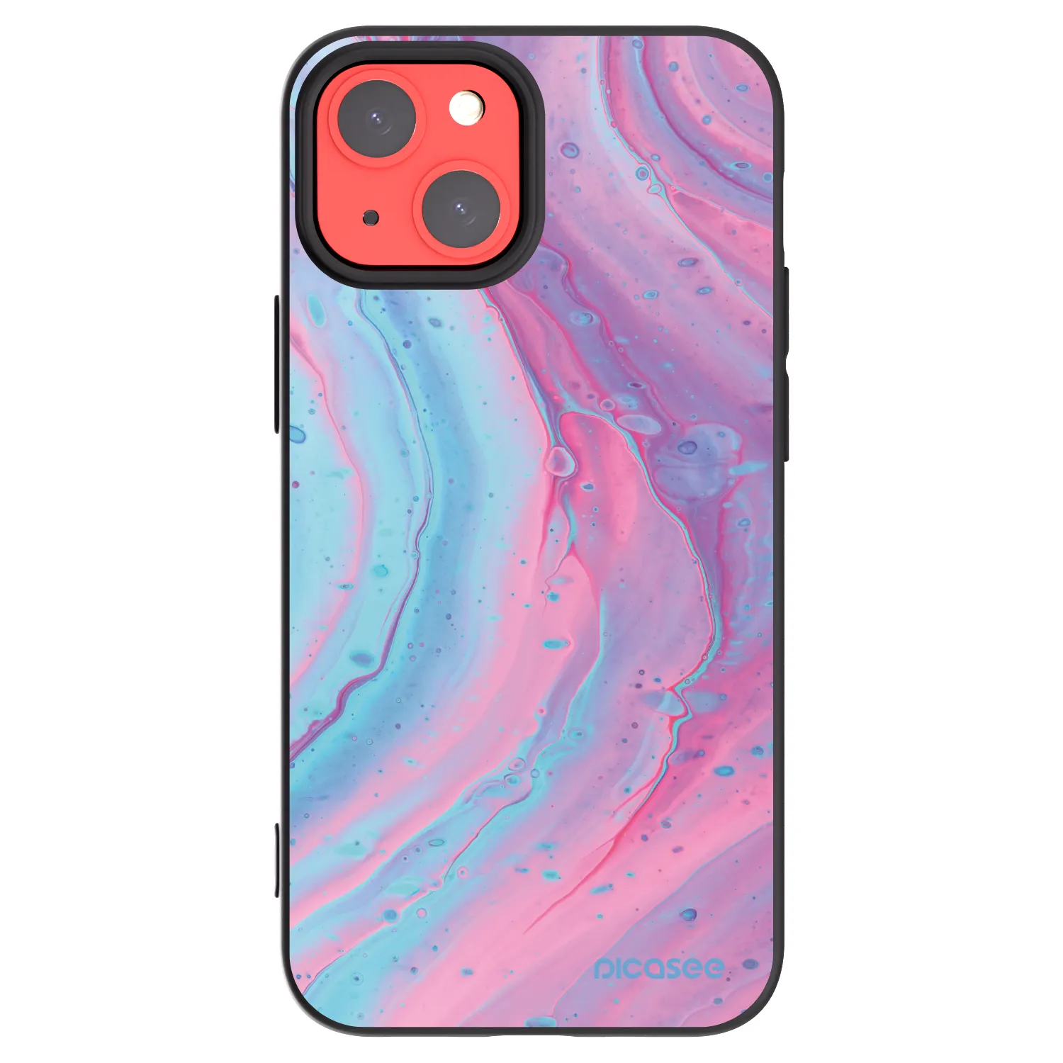 Picasee Μαύρη θήκη σιλικόνης για Apple iPhone 13 mini - Pink liquid