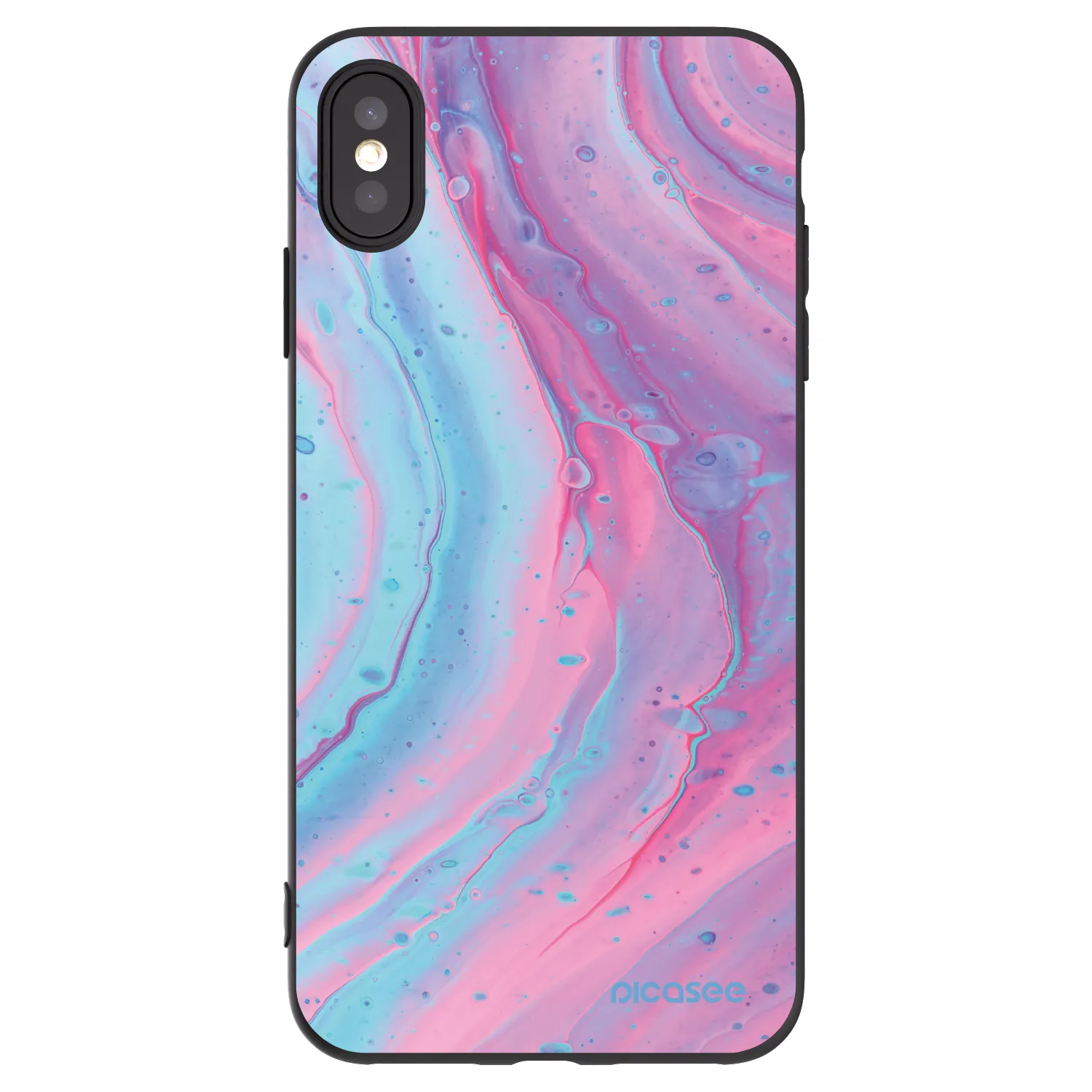 Picasee Μαύρη θήκη σιλικόνης για Apple iPhone XS Max - Pink liquid