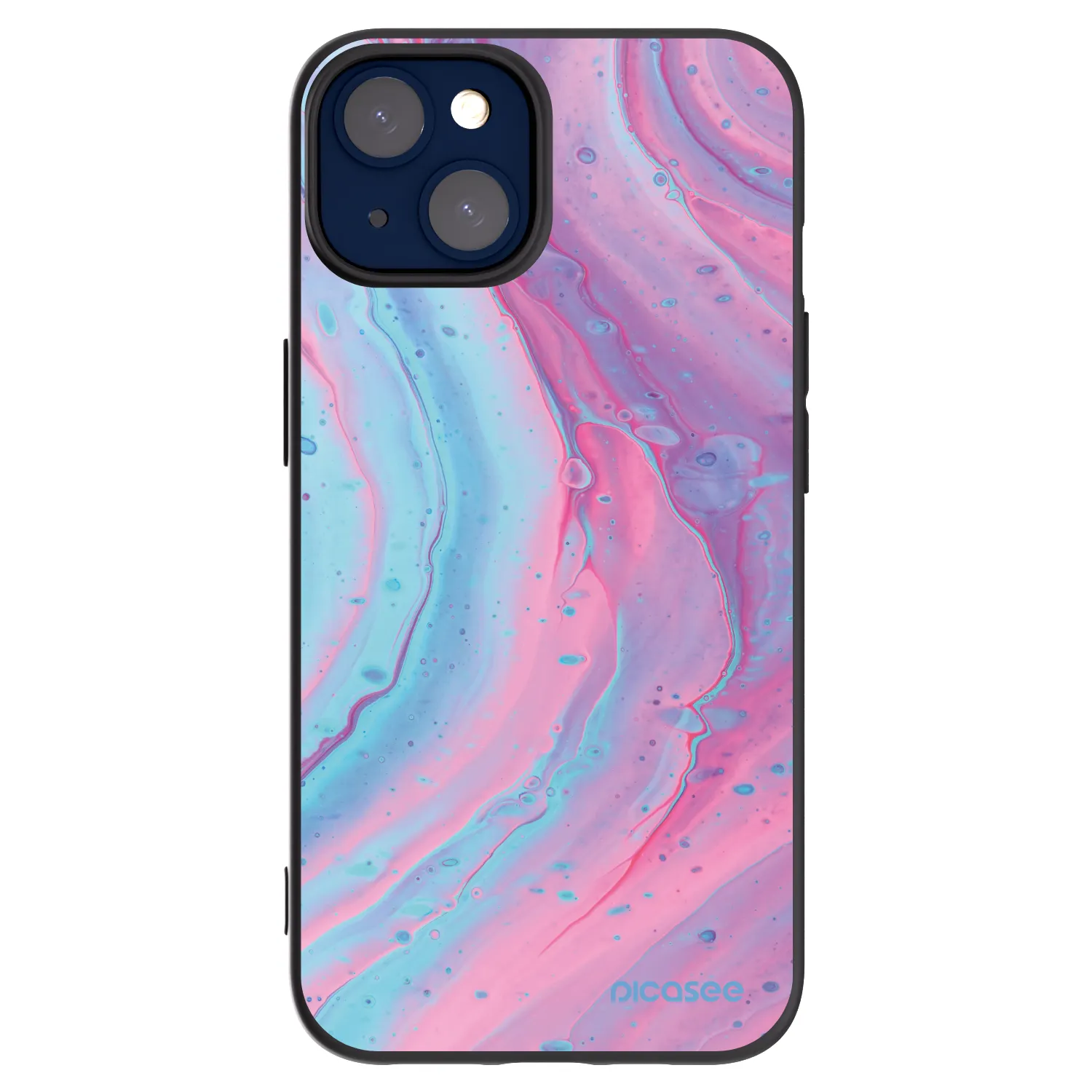Picasee Μαύρη θήκη σιλικόνης για Apple iPhone 14 - Pink liquid