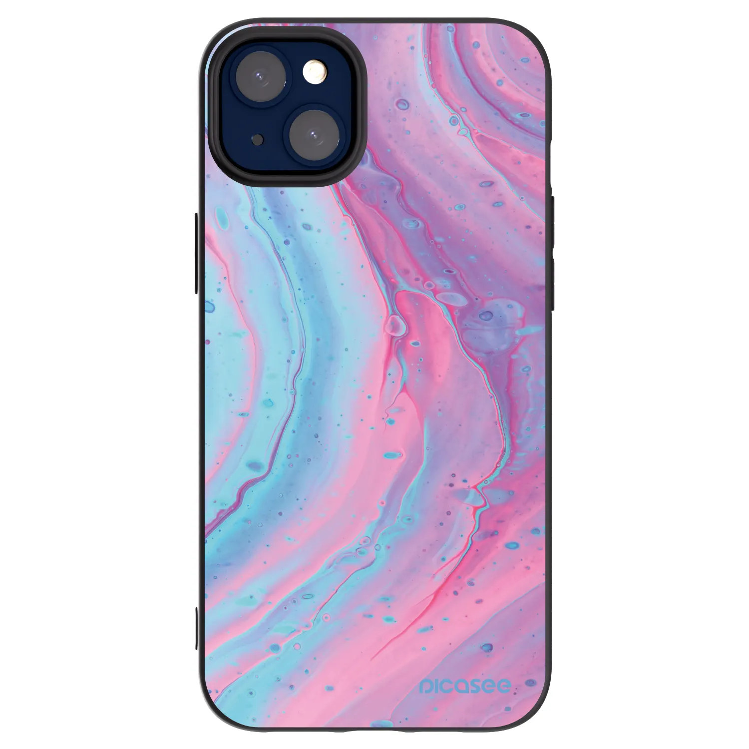 Picasee Μαύρη θήκη σιλικόνης για Apple iPhone 14 Plus - Pink liquid