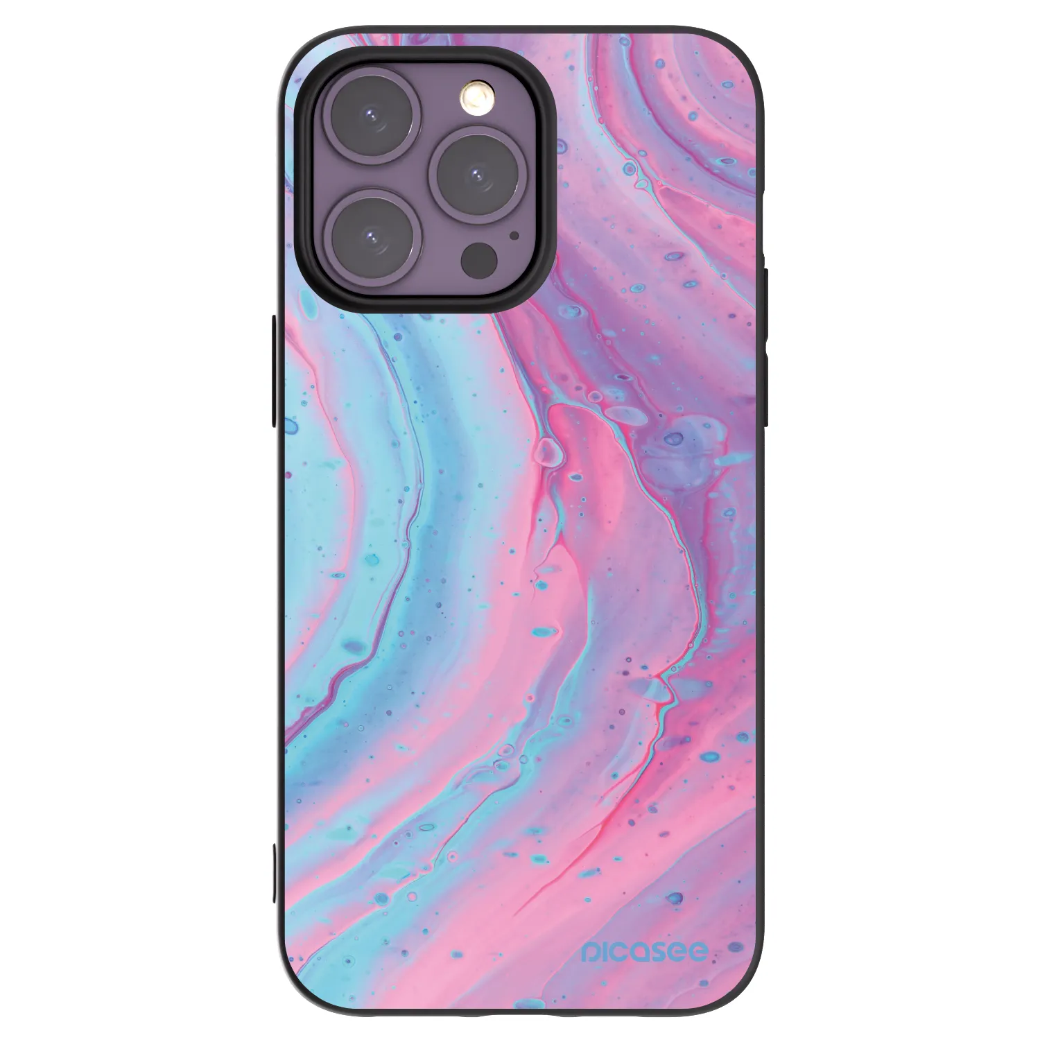 Picasee Μαύρη θήκη σιλικόνης για Apple iPhone 14 Pro Max - Pink liquid