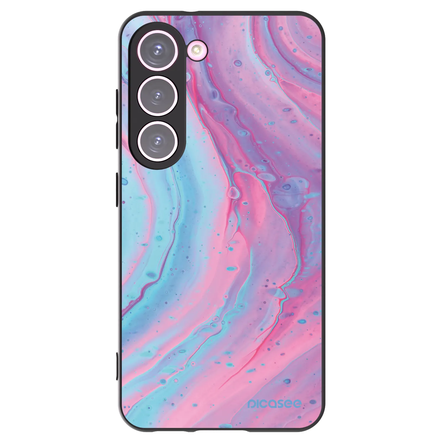 Picasee Μαύρη θήκη σιλικόνης για Samsung Galaxy S23 5G - Pink liquid