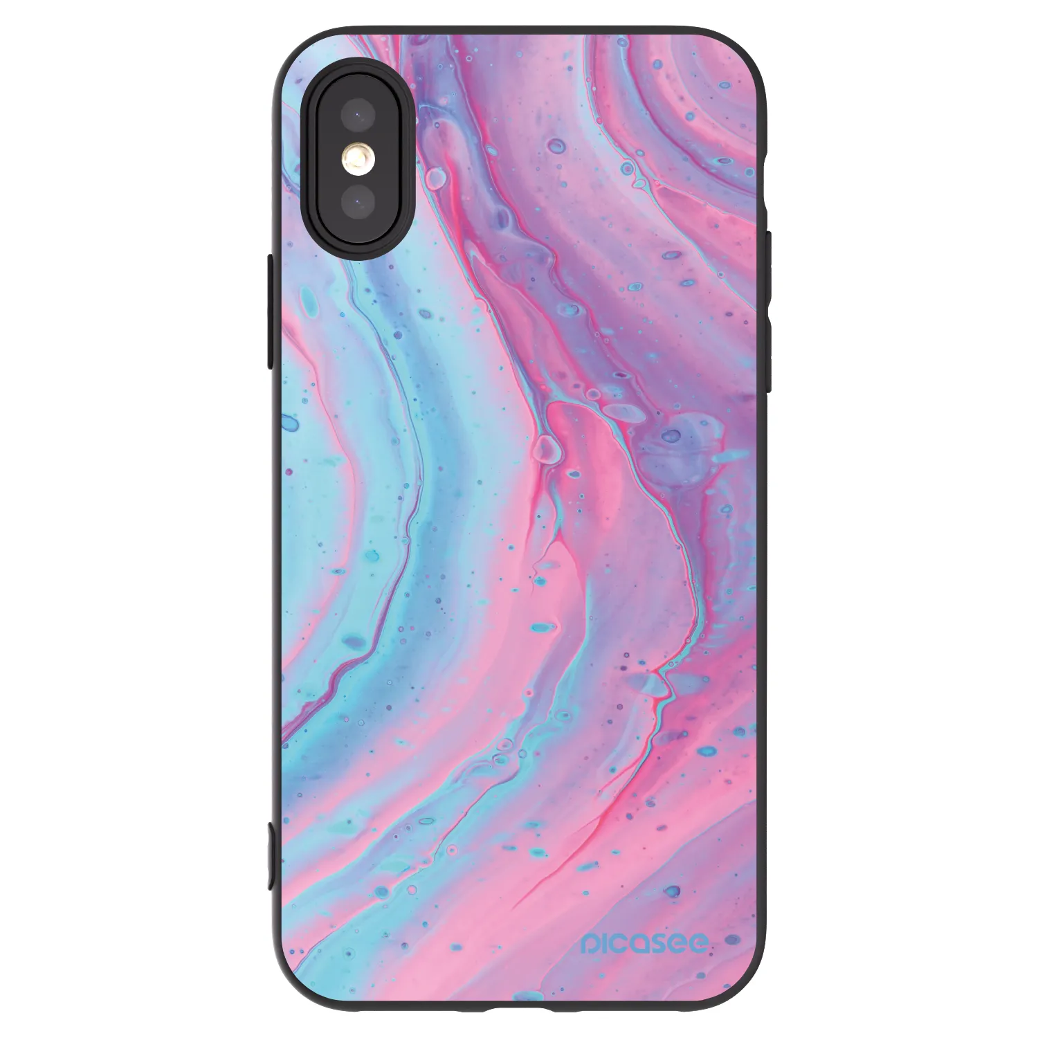 Picasee Μαύρη θήκη σιλικόνης για Apple iPhone X/XS - Pink liquid
