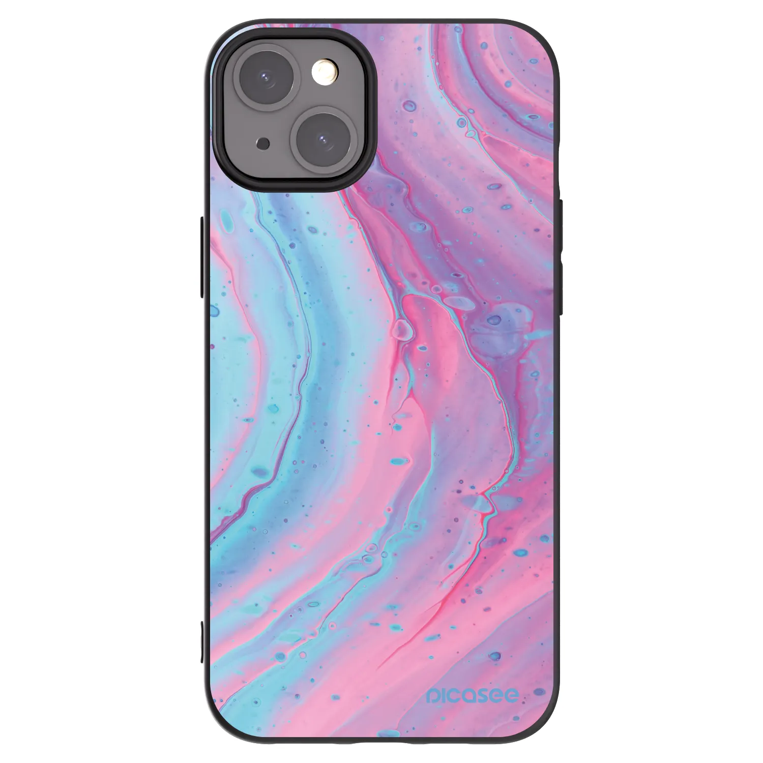 Picasee Μαύρη θήκη σιλικόνης για Apple iPhone 15 Plus - Pink liquid
