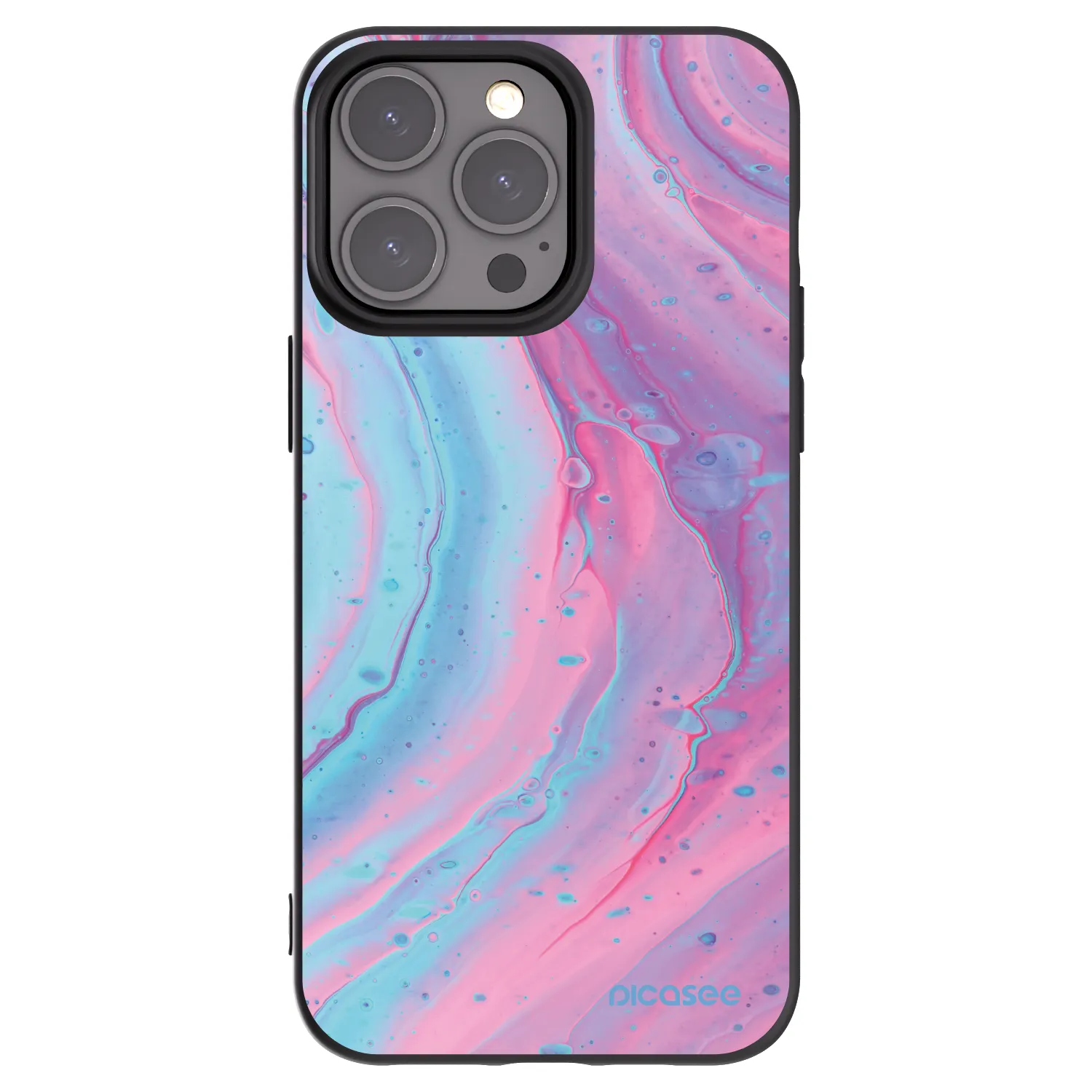 Picasee Μαύρη θήκη σιλικόνης για Apple iPhone 15 Pro Max - Pink liquid