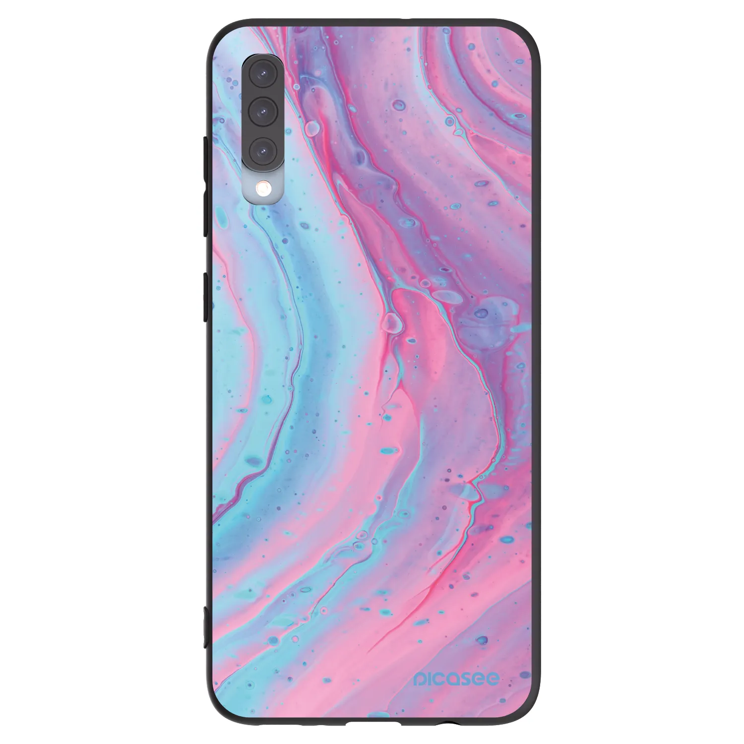 Picasee Μαύρη θήκη σιλικόνης για Samsung Galaxy A70 A705F - Pink liquid
