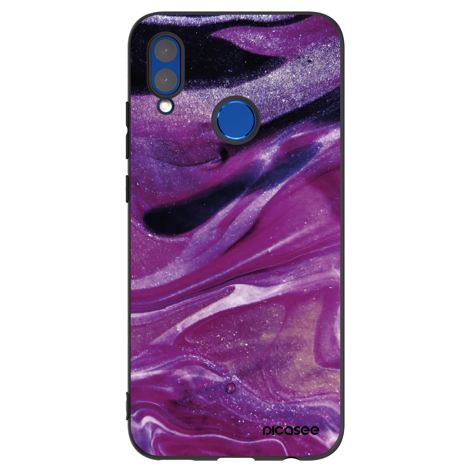 Picasee Μαύρη θήκη σιλικόνης για Huawei P Smart 2019 - Purple glitter